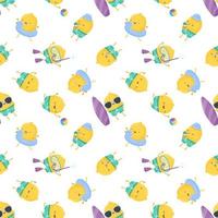 Seamless summer pattern with funny characters. Cute lemons are having fun. vector