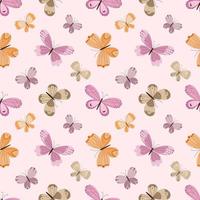 Delicate seamless pattern with a variety of colorful butterflies on a light pink background. vector