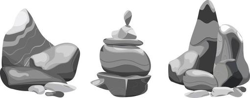 Collection of stones and plants of various shapes.Coastal pebbles,cobblestones,gravel,minerals and geological formations.Rock fragments,boulders and building material. vector