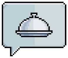 burbuja de voz de pixel art con icono de bandeja de comida placa de icono de vector de comida para juego de 8 bits sobre fondo blanco