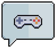 Pixel art speech bubble with video game controller joystick icon vector icon for 8bit game on white background