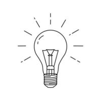 Light Bulb black icon. Outline illustration of a glowing light bulb. vector