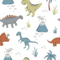 Seamless pattern with hand drawn dinosaurs in scandinavian style. vector