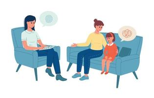 Mother and daughter in the office of a child psychologist. Family consultation. vector