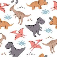 Seamless pattern with hand drawn dinosaurs in scandinavian style. vector