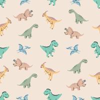 Seamless pattern with hand drawn dinosaurs in scandinavian style. vector