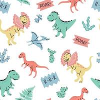 Seamless pattern with hand drawn dinosaurs in scandinavian style. vector