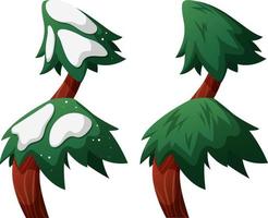 Cartoon-style pine tree with and without snow on transparent background vector