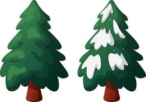 Christmas tree in cartoon style with and without snow on a transparent background vector