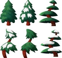 conjunto de árboles de Navidad, abetos sobre un fondo transparente con nieve y sin nieve vector