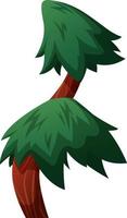 Cartoon-style pine tree with curved trunk on transparent background vector