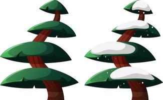 Cartoon-style pine tree with and without snow on transparent background 2 vector