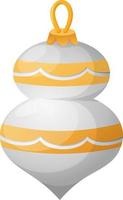 bola de árbol de navidad con figuras blancas con rayas doradas vector