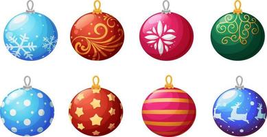 juego de bolas de árbol de navidad redondas en diferentes colores vector