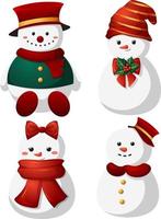 conjunto de lindos muñecos de nieve en estilo de dibujos animados aislado. familia de muñecos de nieve para niños vector