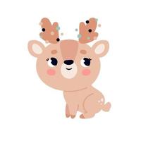 A cute fawn is sitting. Vector clipart isolated with a deer