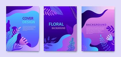 Vector Set of nature covers, brochure, annual report design templates for beauty, spa, wellness, natural products, cosmetics, fashion, healthcare. Purple plants, waves dynamic concept