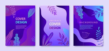 Vector Set of nature covers, brochure, annual report design templates for beauty, spa, wellness, natural products, cosmetics, fashion, healthcare. Purple plants, waves dynamic concept