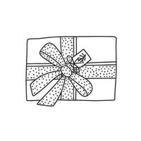 Christmas gift with bow vector sketch. Hand drawn Christmas present box with bow isolated.