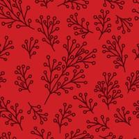Hand drawn mistletoe vector seamless pattern. Doodle winter herb isolated on red background