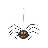 Vector spider hanging on web illustration. Black cute doodle spider illustration