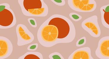 frutas de naranjas de patrones sin fisuras, enteras, mitades, rodajas y hojas. colección de bocetos coloridos de cítricos. verduras dibujadas a mano. ilustración vectorial vector