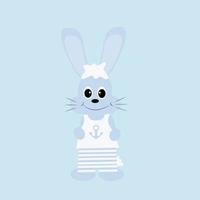 Cute hand-drawn rabbit in shorts and a T-shirt on a blue background vector