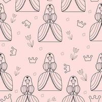 Seamless pattern princess in doodle style on a pink background. vector