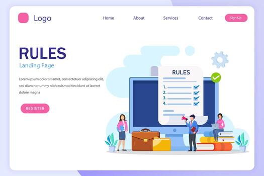 Business people studying list of rules, reading guidance, making checklist Vector illustration.