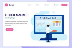 Investing in the Stock Market. People trading stock online, Flat vector template Style Suitable for Web Landing Page.