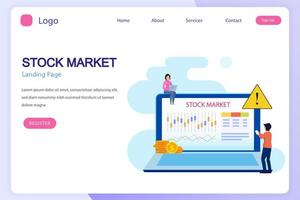 Investing in the Stock Market. People trading stock online, Flat vector template Style Suitable for Web Landing Page.