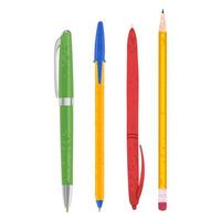 Conjunto de ilustración de colores vectoriales de bolígrafos y lápices aislado sobre fondo blanco. vector