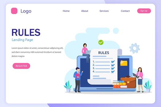 Business people studying list of rules, reading guidance, making checklist Vector illustration.