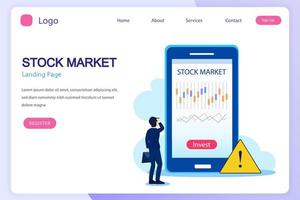 Investing in the Stock Market. People trading stock online, Flat vector template Style Suitable for Web Landing Page.