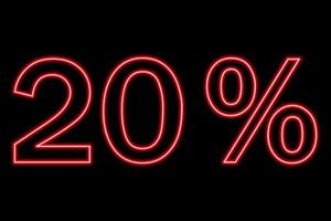 20 percent inscription on a black background. Red line in neon style. vector