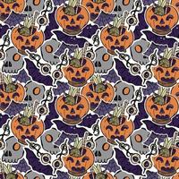 Halloween party seamless pattern. Jack o lantern, bat, skull. vector