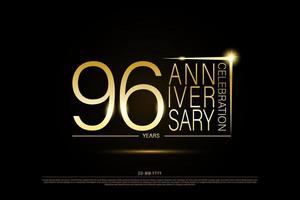 96 years golden anniversary gold logo on black background, vector design for celebration.