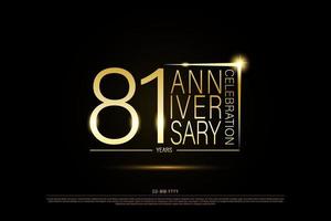 81 years golden anniversary gold logo on black background, vector design for celebration.