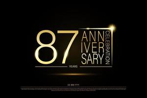 87 years golden anniversary gold logo on black background, vector design for celebration.
