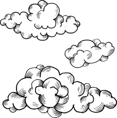 Vectoe illustration of a group of hand-drawn clouds
