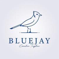bluejay bird perch in ground line art for logo icon symbol vector illustration design