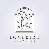 lovebird standing in branch with badge style for logo icon vector illustration design