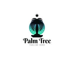 logotipo de silueta de palmera con estrella y sol verde detrás. adecuado para el logotipo de la industria de viajes, spa o resort vector
