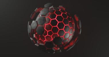 abstract background with an object like a ball with a black red hexagon texture, 3d rendering, and size 4K photo