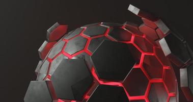 Abstract background using a hemispherical pattern with a red black hexagon texture at the bottom center, there is space on the left, 3d rendering and 4K size, photo