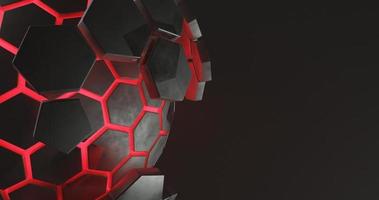 Abstract background of red black hexagon shape pattern, there is space on the right, 3d rendering, and 4K size photo