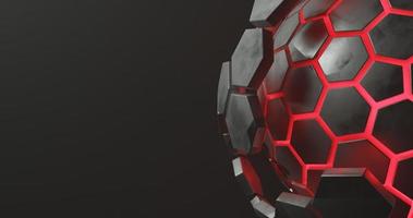 Abstract background black red hexagon shape pattern, there is space on the left, 3d rendering and 4K size photo