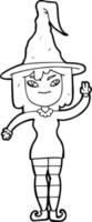 line drawing cartoon witch vector