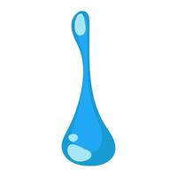 Cartoon blue dripping water drop and liquid icon. Shape water is splashing, flowing and water droplet. Clean and fresh aqua and wet bubble. Flowing dew vector illustration