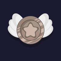 Game achievement badge or rank icon cartoon. Silver award or medal reward. Level up coin with star and element for ui asset. Trophy symbol vector illustration